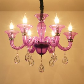 6 Light Purple Candle Style Crystal Chandelier