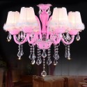 6 Light Pink Kids Room Candle Style Crystal Chandelier