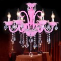 6 Light Pink Kids Room Candle Style Crystal Chandelier