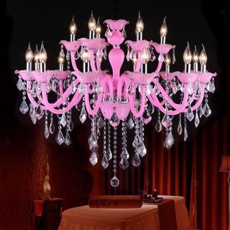 18 Light (12+6) 2 Tiers Pink Kids Room Candle Style Crystal Chandelier