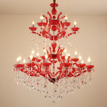 27 Light (14+7+6) 3 Tiers Red Candle Style Crystal Chandelier