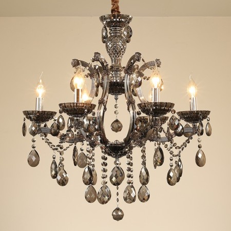 6 Light Gray Candle Style Crystal Chandelier