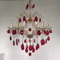 6 Light Gold Red Candle Style Crystal Chandelier