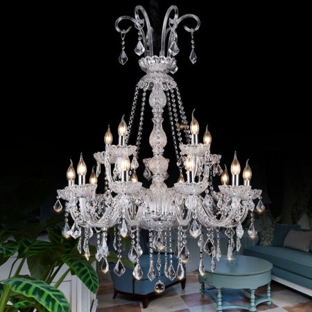 15 Light (10+5) 2 Tiers Clear Candle Style Crystal Chandelier