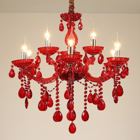 9 Light (6+3) 2 Tiers Red Candle Style Crystal Chandelier