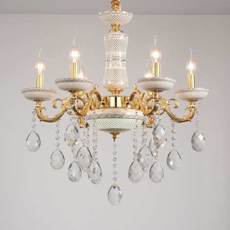 6 Light French Ceramics Gold Zinc Alloy Clear Chandelier