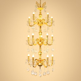 15 Light (5+5+5) 3 Tiers Gold Zinc Alloy Huge Chandelier