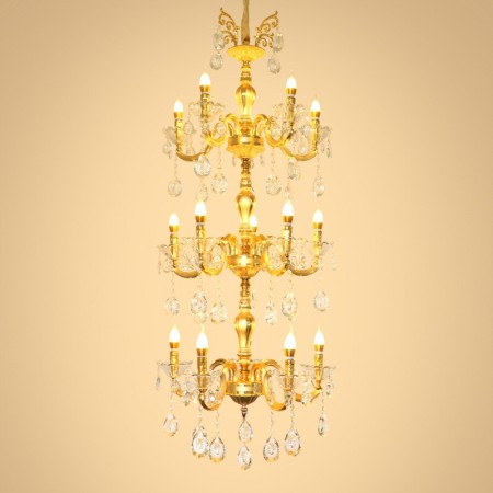 15 Light (5+5+5) 3 Tiers Gold Zinc Alloy Huge Chandelier