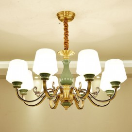 8 Light American Brass Marble Chandelier