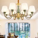 8 Light American Brass Marble Chandelier