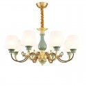 8 Light American Brass Marble Chandelier