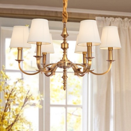 6 Light Retro Rustic Luxury Brass Chandelier with Fabric Shade