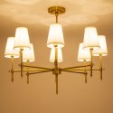 8 Light Retro Rustic Luxury Brass Chandelier with Fabric Shade