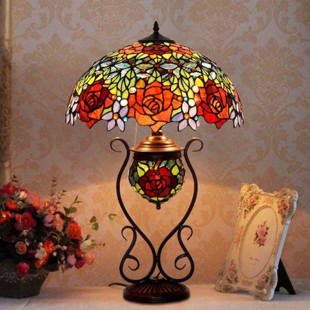 18 Inch Rose Stained Glass Table Lamp