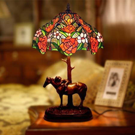 12 Inch Retro Rose Stained Glass Table Lamp