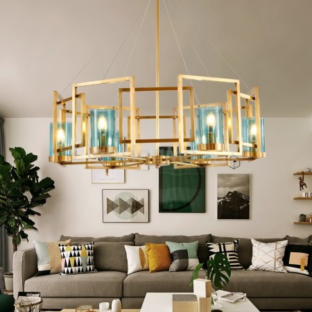 6 Light Retro Rustic Luxury Brass Chandelier with Glass Shade