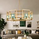 6 Light Retro Rustic Luxury Brass Chandelier with Glass Shade