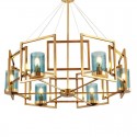 6 Light Retro Rustic Luxury Brass Chandelier with Glass Shade