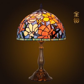 12 Inch Rustic Magnolia Flower Stained Glass Table Lamp