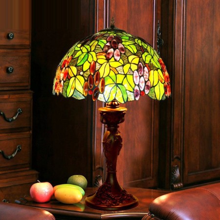 17 Inch Rustic Grape Stained Glass Table Lamp