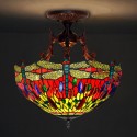 16 Inch Retro Dragonfly Stained Glass Pendant Light