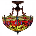 16 Inch Retro Dragonfly Stained Glass Pendant Light