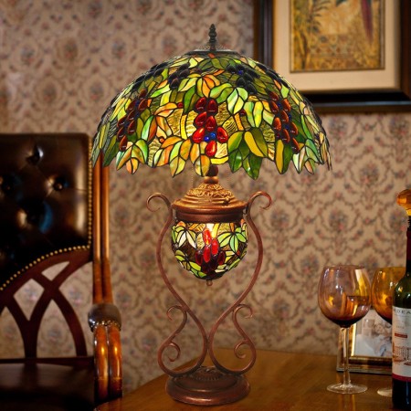 18 Inch Grape Stained Glass Table Lamp