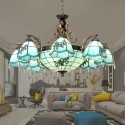 Mediterranean Style 8+1 Light Stained Glass Pendant Light