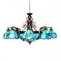 Mediterranean Style 8+1 Light Stained Glass Pendant Light