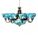 Mediterranean Style 8+1 Light Stained Glass Pendant Light