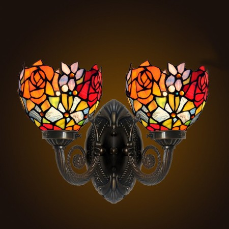 2 Light Rose Stained Glass Wall light