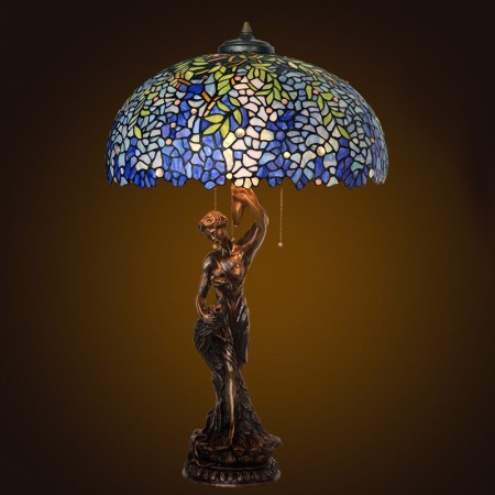 20 Inch Retro Blue Wisteria Stained Glass Table Lamp