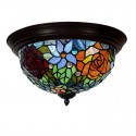 12 Inch Rose Stained Glass Flush Mount