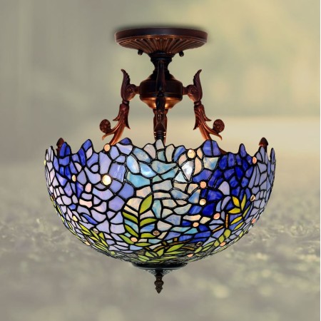 16 Inch Retro Wisteria Stained Glass Pendant Light