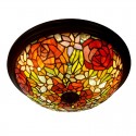 16 Inch Retro Rose Stained Glass Flush Mount