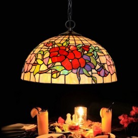 16 Inch Rustic Rural Stained Glass Pendant Light