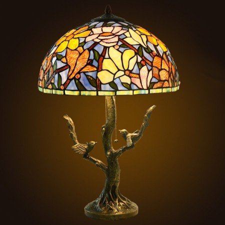 16 Inch Magnolia Flower Stained Glass Table Lamp