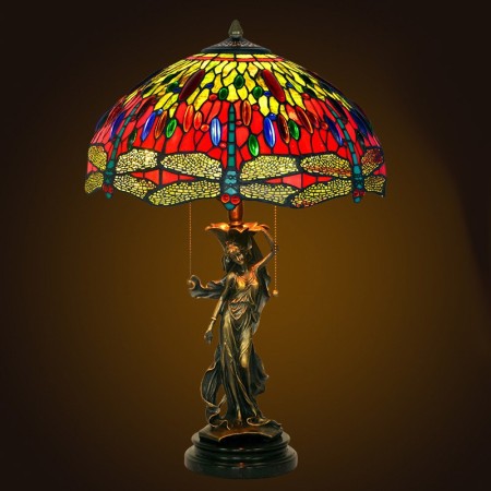 16 Inch Retro Brass Stained Glass Table Lamp