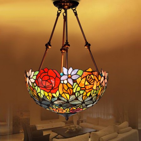 16 Inch Rose Stained Glass Pendant Light