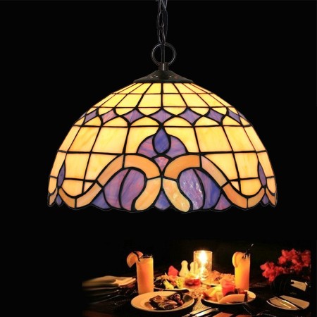 12 Inch Mediterranean Style Stained Glass Pendant Light