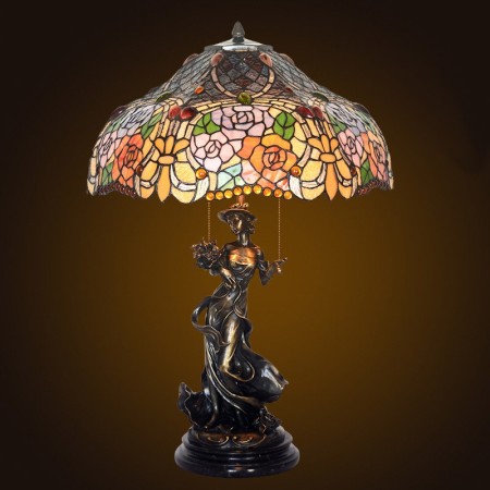 18 Inch Rose Stained Glass Table Lamp