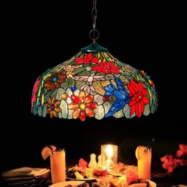 16 Inch Retro Stained Glass Pendant Light