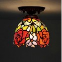 7 Inch Rose Stained Glass Flush Mount