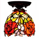 7 Inch Rose Stained Glass Flush Mount