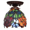 7 Inch Rose Stained Glass Flush Mount