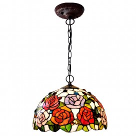 12 Inch Rose Stained Glass Pendant Light