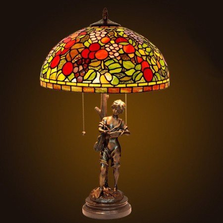 16 Inch Rural Brass Stained Glass Table Lamp