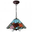 18 Inch 1 Light Rose Stained Glass Pendant Light