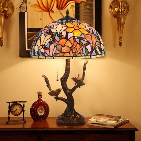 16 Inch Retro Magnolia Flower Stained Glass Table Lamp