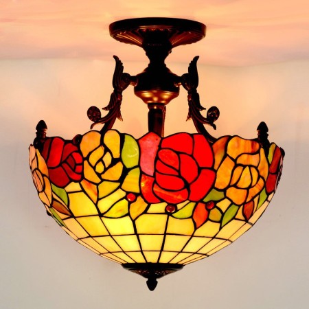 16 Inch Rural Stained Glass Pendant Light